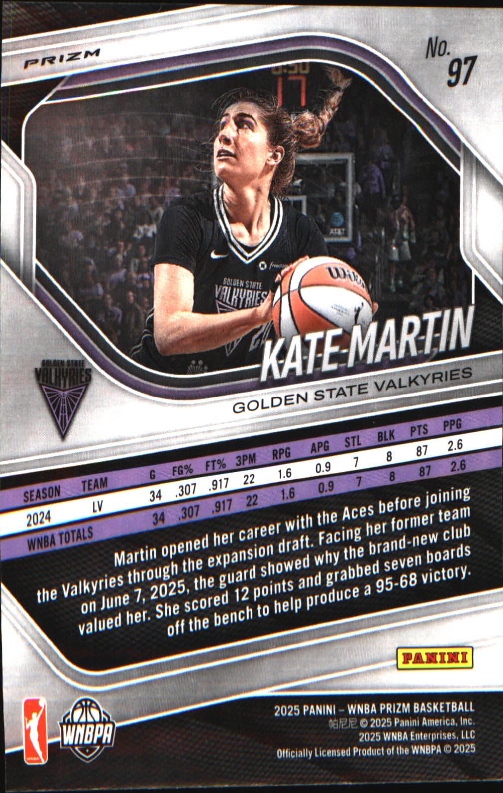 2025 Panini Prizm WNBA Ice Prizm #97 Kate Martin - Veteran Sports Cards FL