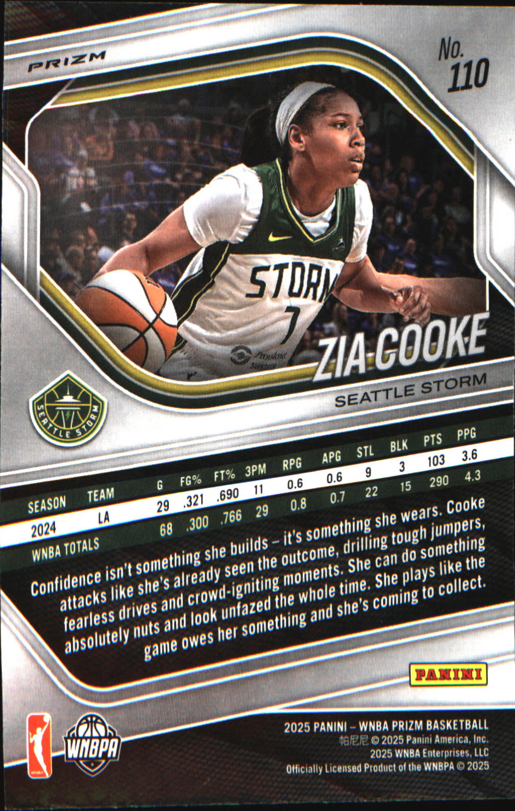 2025 Panini Prizm WNBA Ice Prizm #110 Zia Cooke - Veteran Sports Cards FL