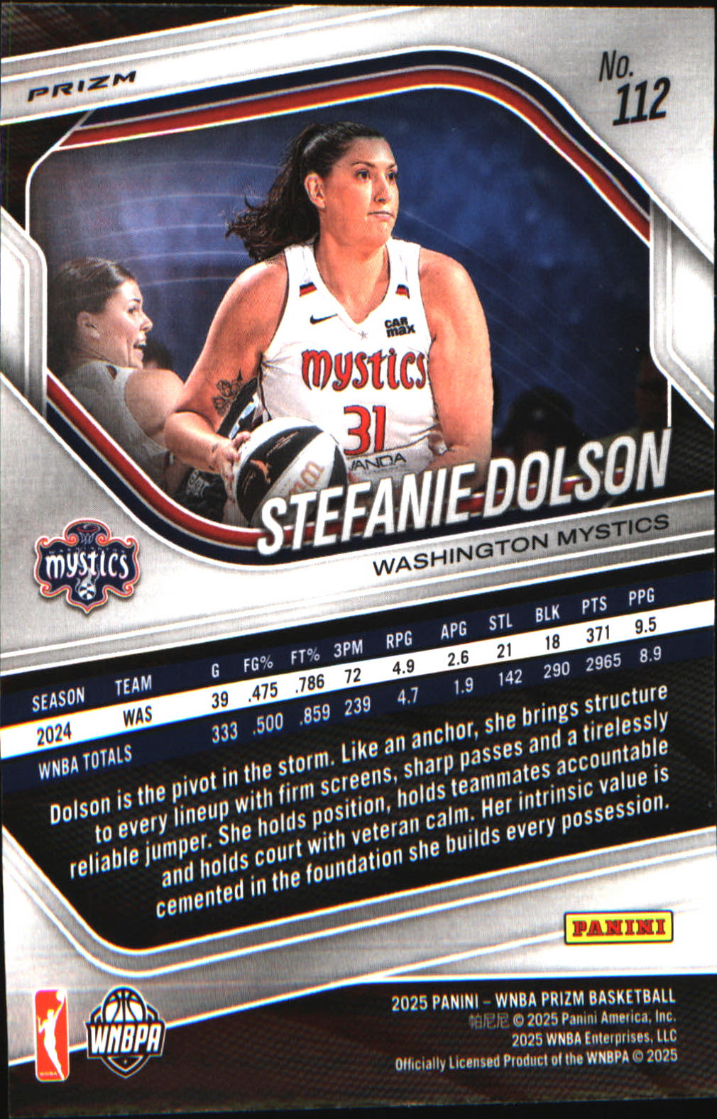 2025 Panini Prizm WNBA Ice Prizm #112 Stefanie Dolson - Veteran Sports Cards FL
