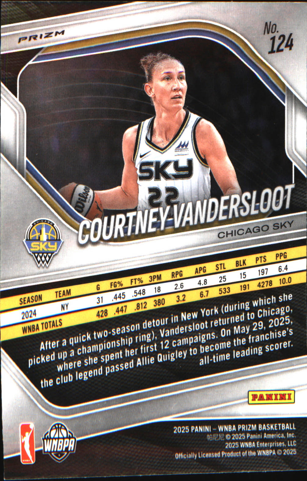2025 Panini Prizm WNBA Ice Prizm #124 Courtney Vandersloot - Veteran Sports Cards FL