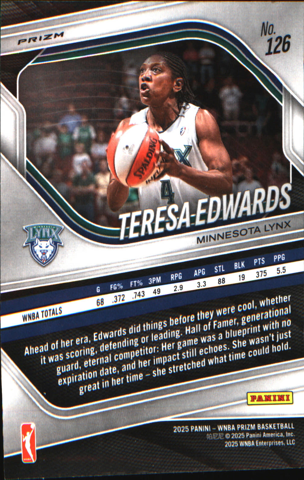 2025 Panini Prizm WNBA Ice Prizm #126 Teresa Edwards - Veteran Sports Cards FL