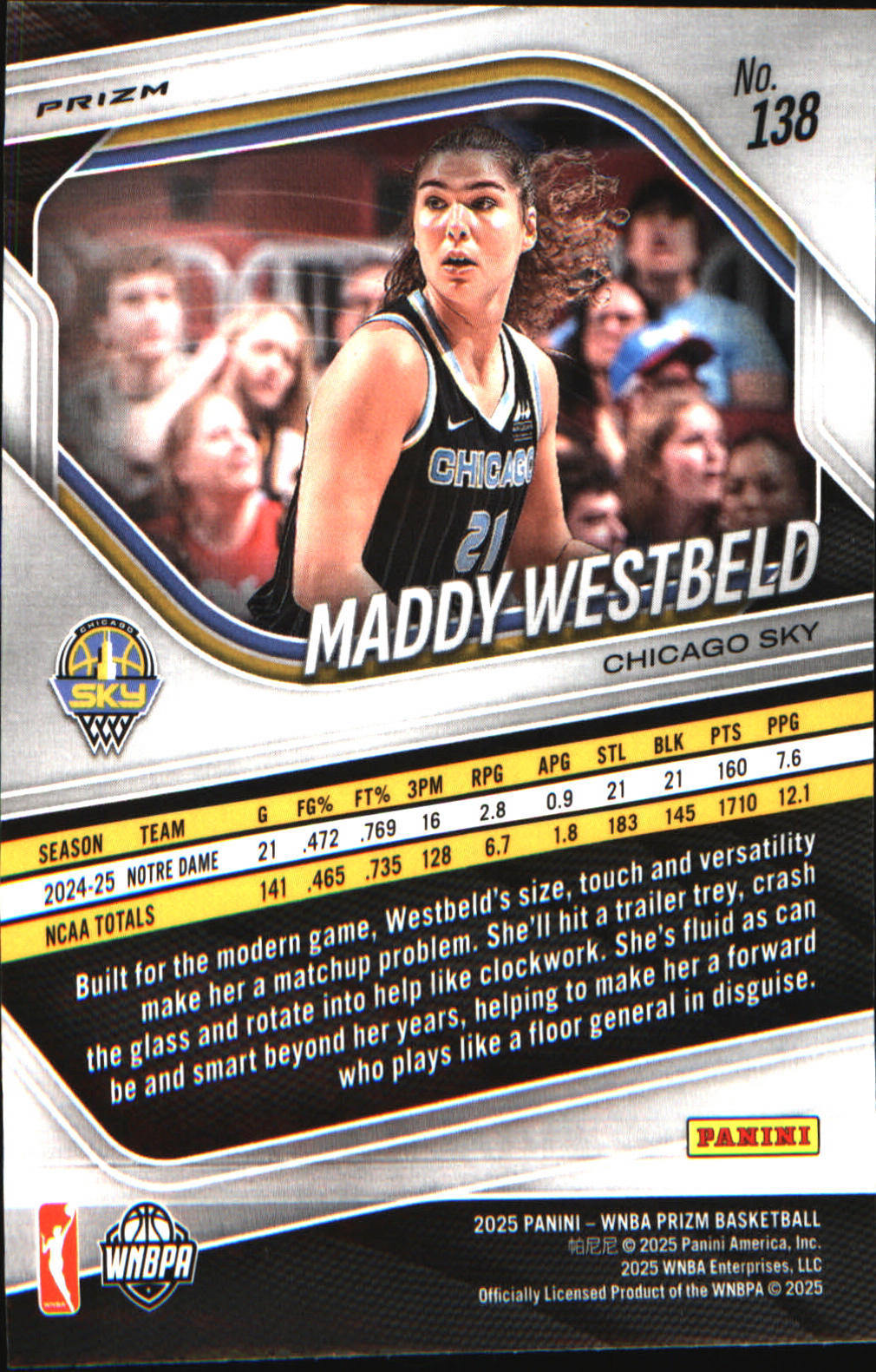 2025 Panini Prizm WNBA Ice Prizm #138 Maddy Westbeld - Veteran Sports Cards FL