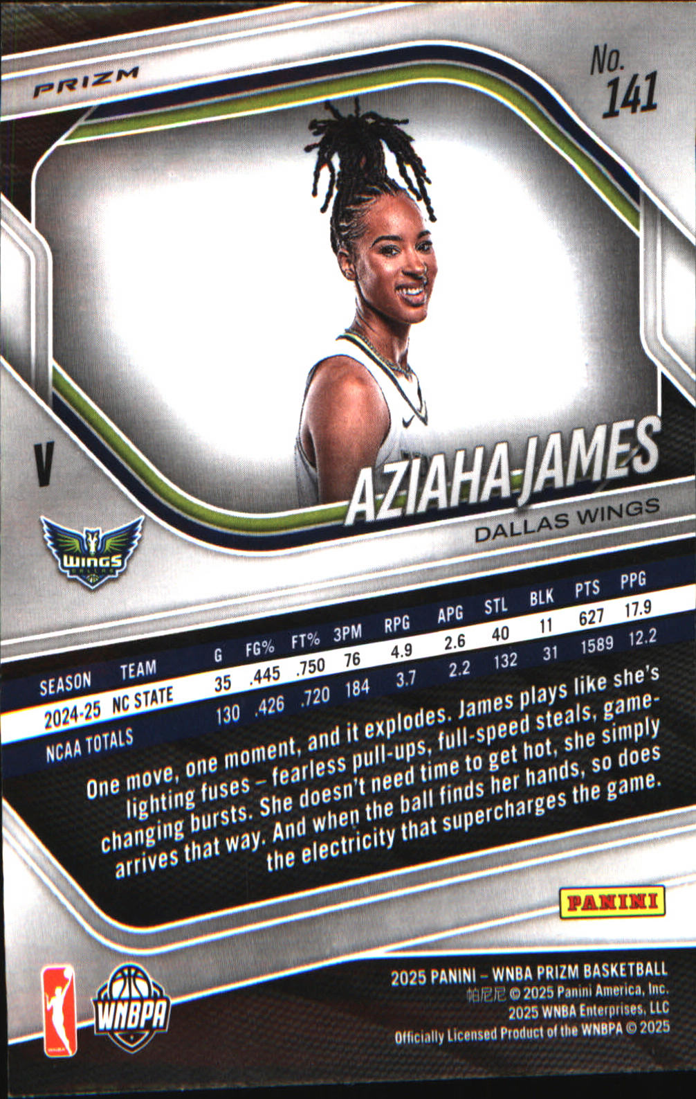 2025 Panini Prizm WNBA Ice Prizms #141 Aziaha James - Veteran Sports Cards FL