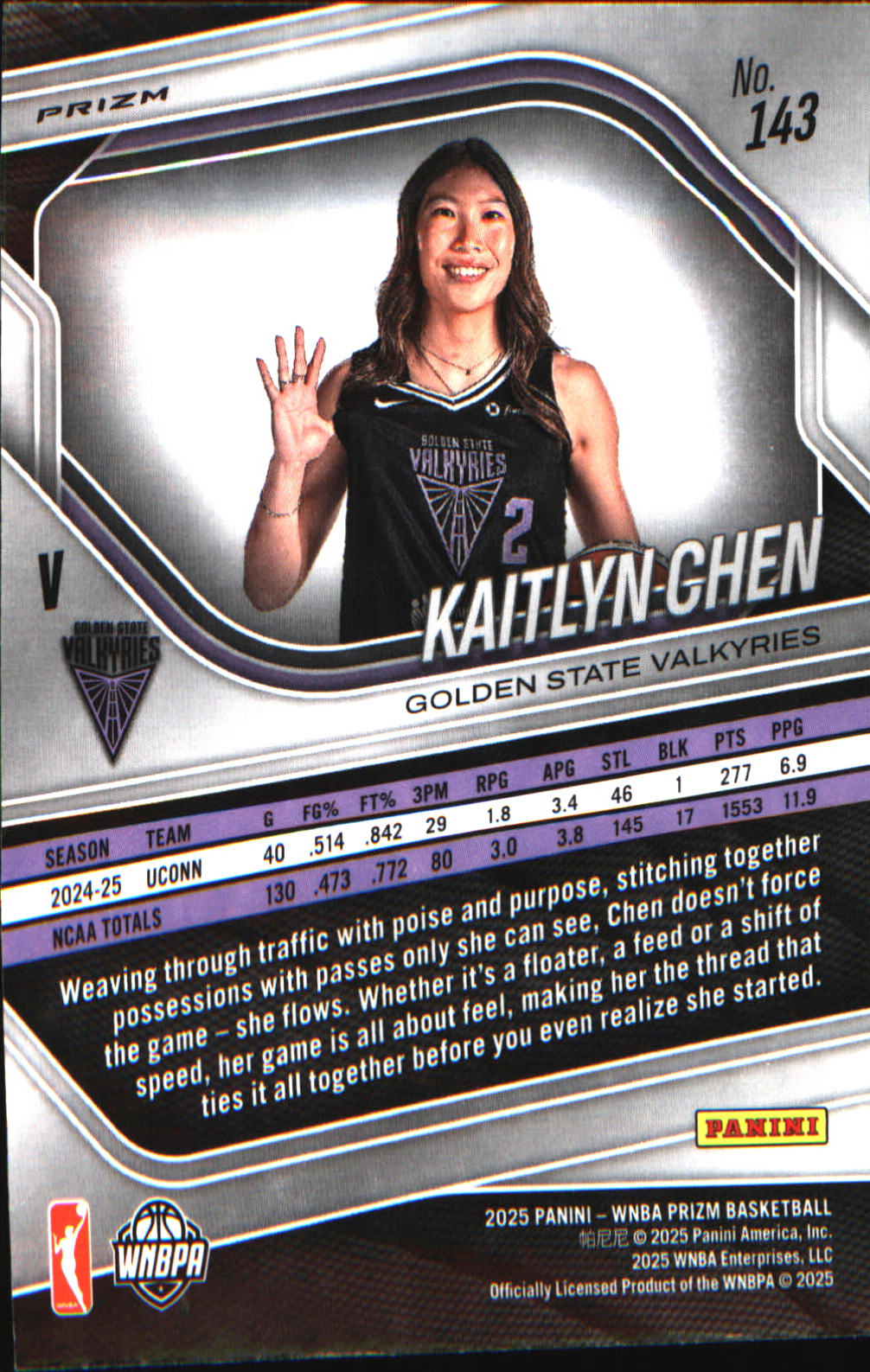 2025 Panini Prizm WNBA Ice Prizm #143 Kaitlyn Chen - Veteran Sports Cards FL