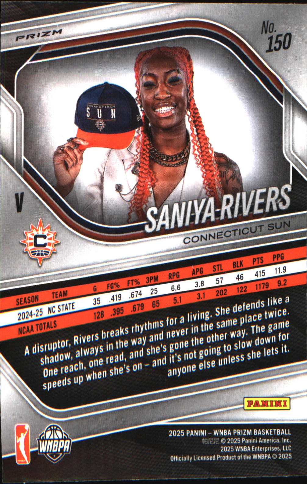 2025 Panini Prizm WNBA Ice Prizm #150 Saniya Rivers - Veteran Sports Cards FL