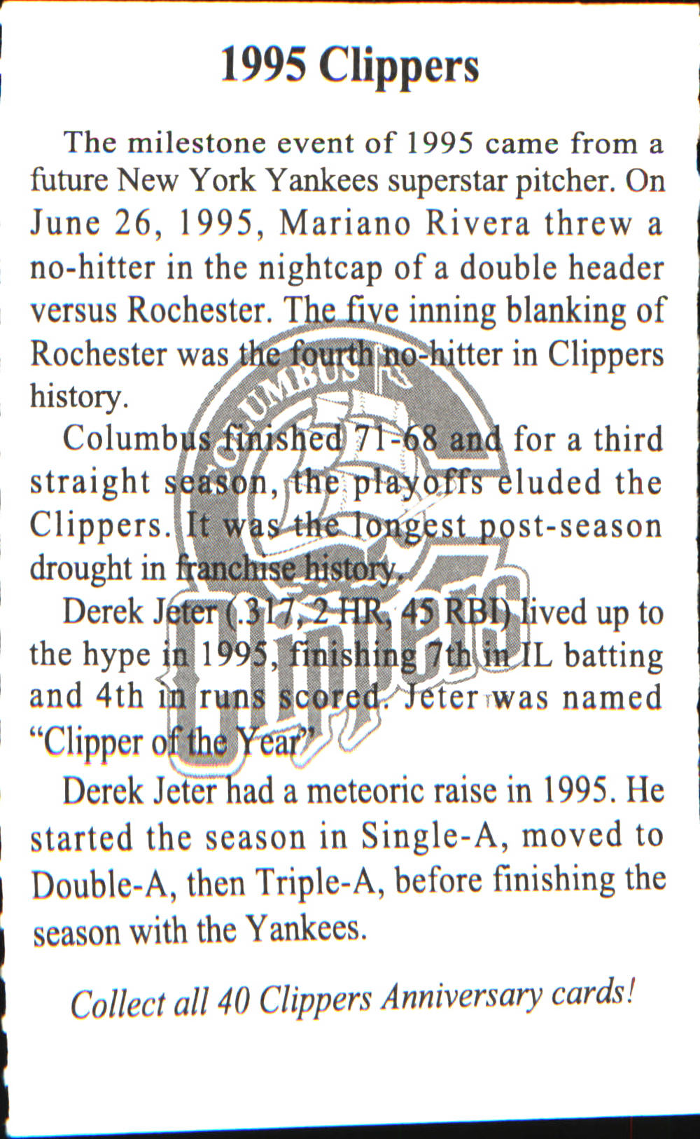 2006 Columbus Clippers Program Cards #NNO Derek Jeter - Veteran Sports Cards FL
