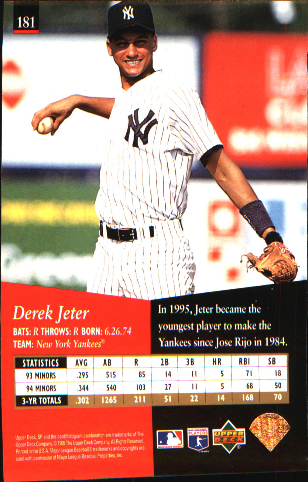 1995 SP #181 Derek Jeter - Veteran Sports Cards FL