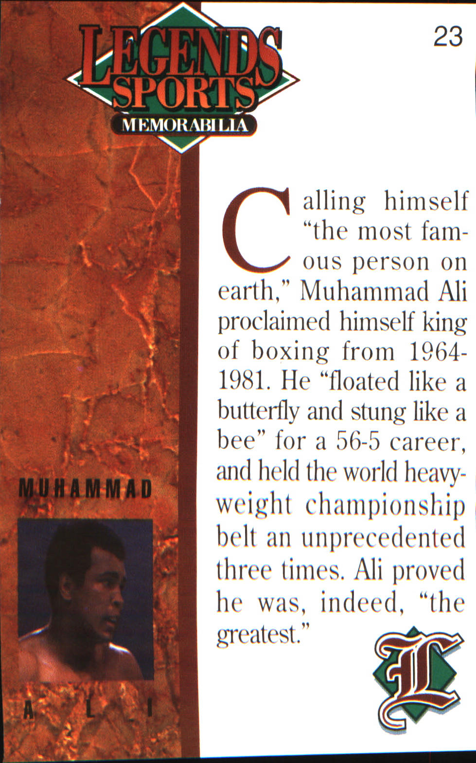 1993 Legends Sports Memorabilia #23 Muhammad Ali - Veteran Sports Cards FL