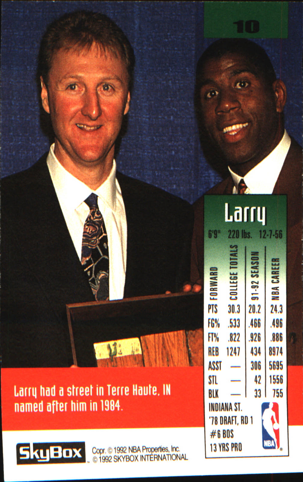 1992-93 SkyBox #10 Larry Bird - Veteran Sports Cards FL