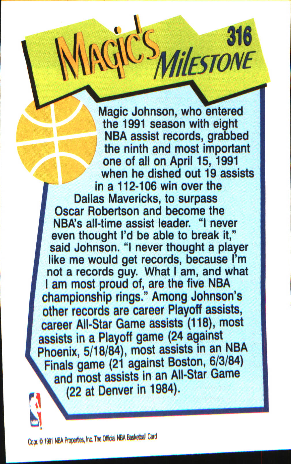 1991-92 Hoops #316 Magic Johnson - Veteran Sports Cards FL