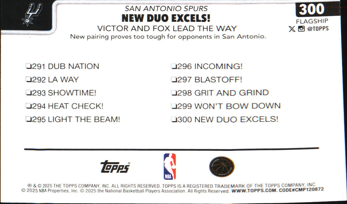 2025-26 Topps #300 New Duo Excels!: Victor and Fox Lead The Way - Veteran Sports Cards FL