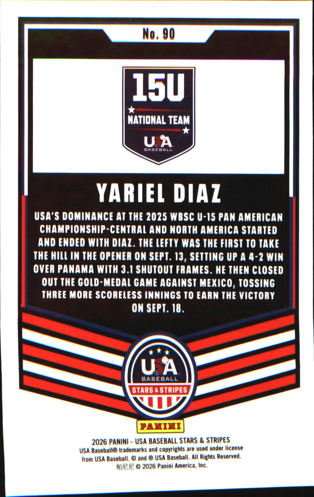 2026 Panini Stars & Stripes Prizm USA baseball Silver #90 Yariel Diaz - Veteran Sports Cards FL