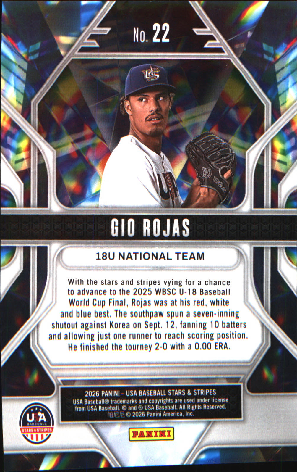 2026 Panini Stars & Stripes Prizm USA baseball Prizmatic #22 Gio Rojas - Veteran Sports Cards FL