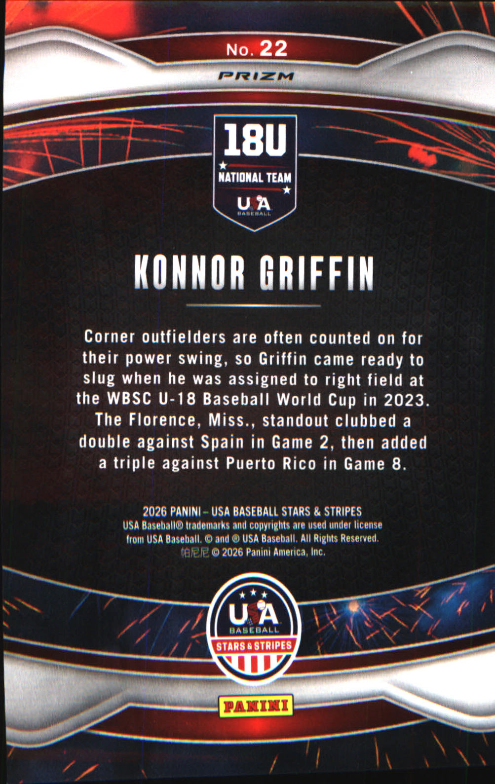 2026 Panini Stars & Stripes Prizm USA Fireworks Prizms Green #22 Konnor Griffin - Veteran Sports Cards FL