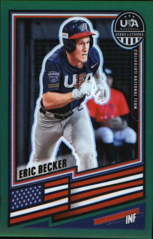 2026 Panini Stars & Stripes Prizm USA baseball Green #153 Eric Becker - Veteran Sports Cards FL