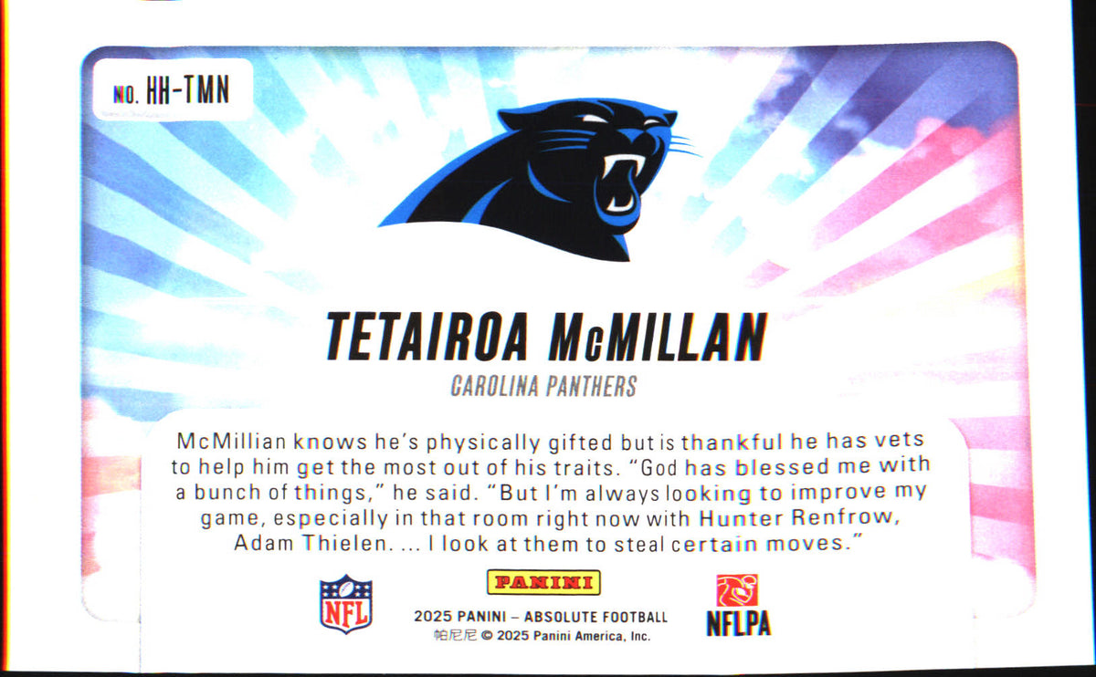 2025 Panini Absolute Hog Heaven #HH-TMN Tetairoa McMillan - Veteran Sports Cards FL