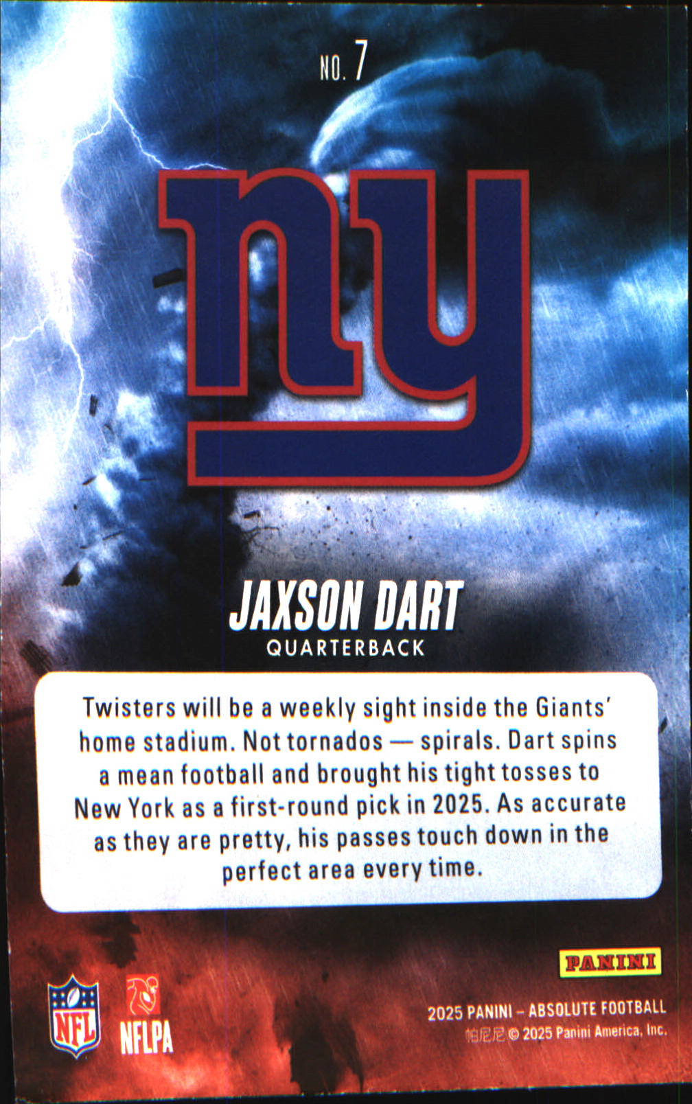 2025 Panini Absolute By Storm #7 Jaxson Dart - Veteran Sports Cards FL