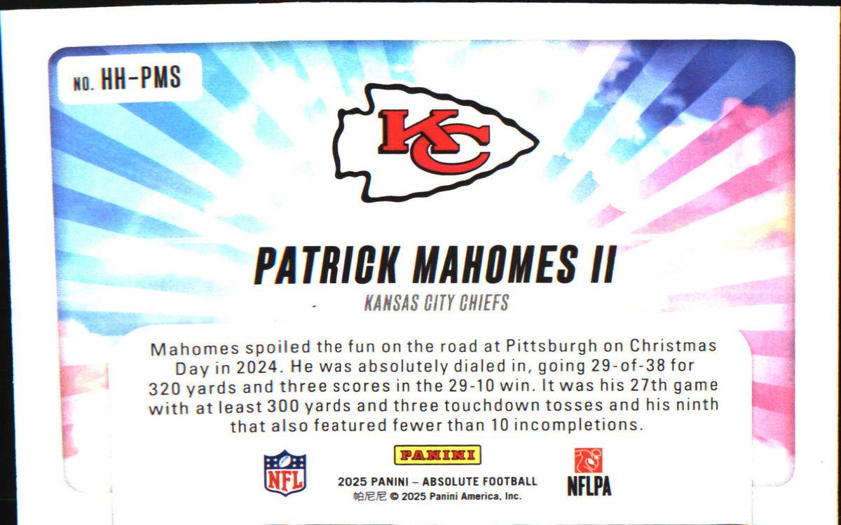 2025 Panini Absolute Hog Heaven #HH-PMS Patrick Mahomes II - Veteran Sports Cards FL