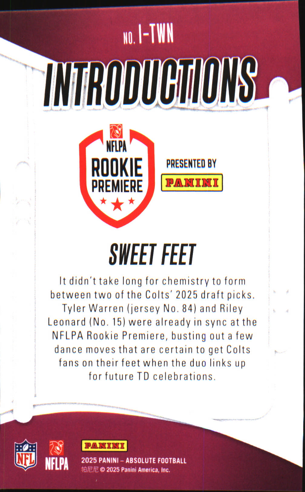 2025 Panini Absolute Introductions #I-TWN Sweet Feet - Veteran Sports Cards FL