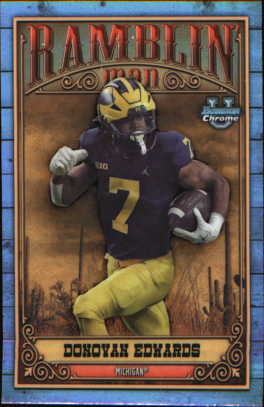 2023 Bowman University Chrome Ramblin' Man #RM-15 Donovan Edwards - Veteran Sports Cards FL