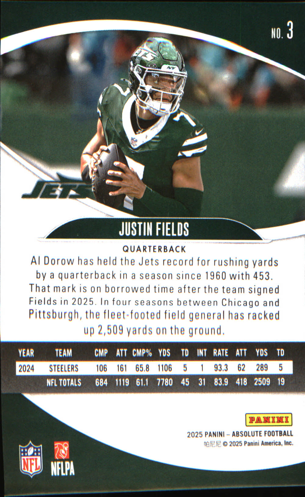 2025 Panini Absolute Countdown Calendar #3 Justin Fields - Veteran Sports Cards FL