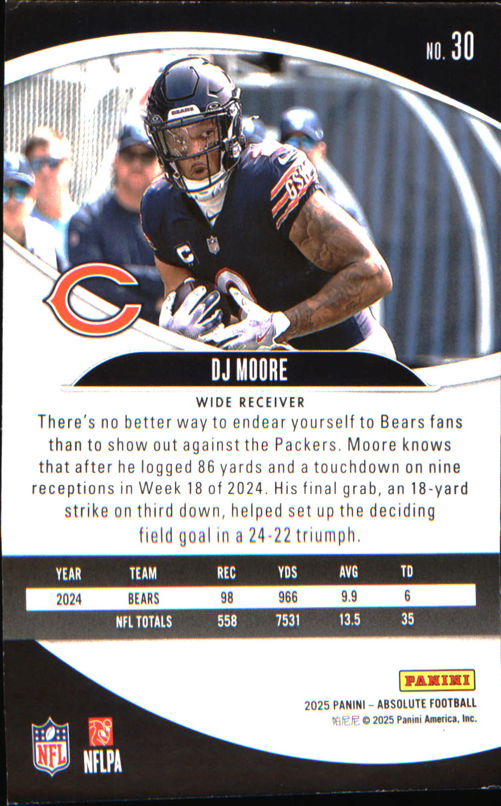 2025 Panini Absolute Countdown Calendar #30 DJ Moore - Veteran Sports Cards FL