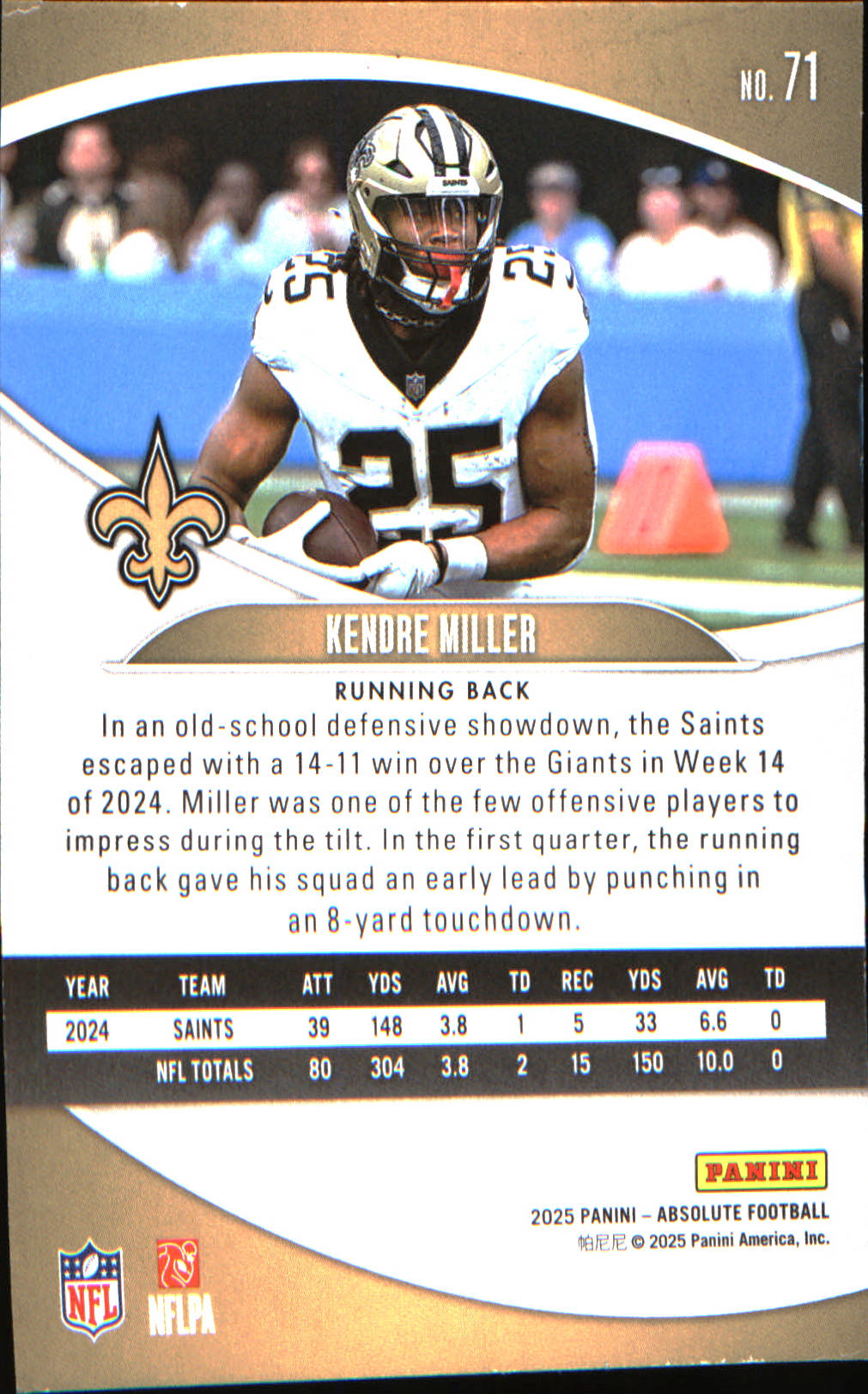 2025 Panini Absolute Countdown Calendar #71 Kendre Miller - Veteran Sports Cards FL