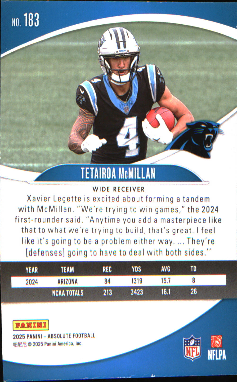2025 Panini Absolute Retail #183 Tetairoa McMillan Rookie Rookie - Veteran Sports Cards FL