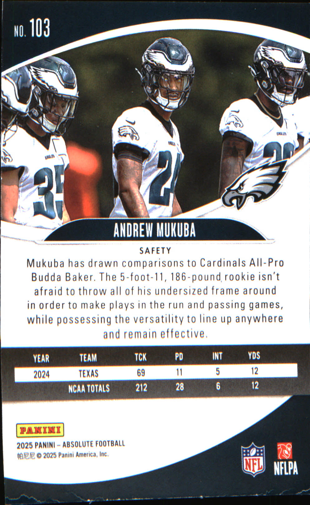 2025 Panini Absolute Countdown Calendar #103 Andrew Mukuba - Veteran Sports Cards FL