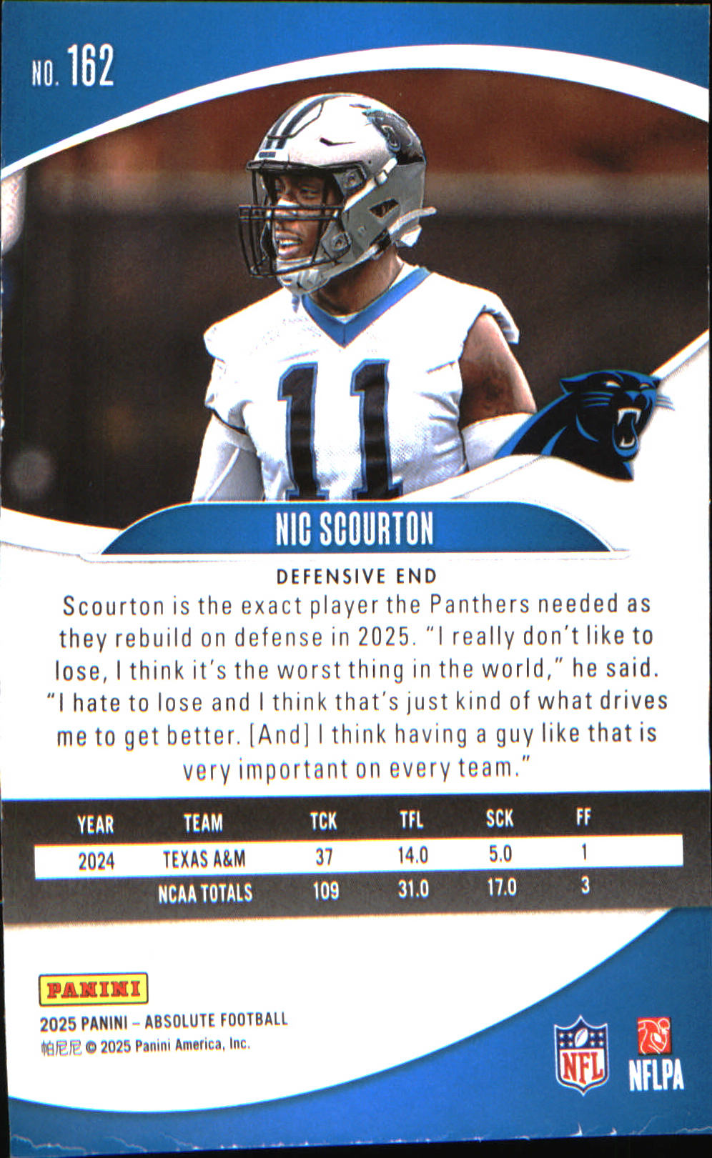 2025 Panini Absolute Countdown Calendar #162 Nic Scourton Rookie - Veteran Sports Cards FL