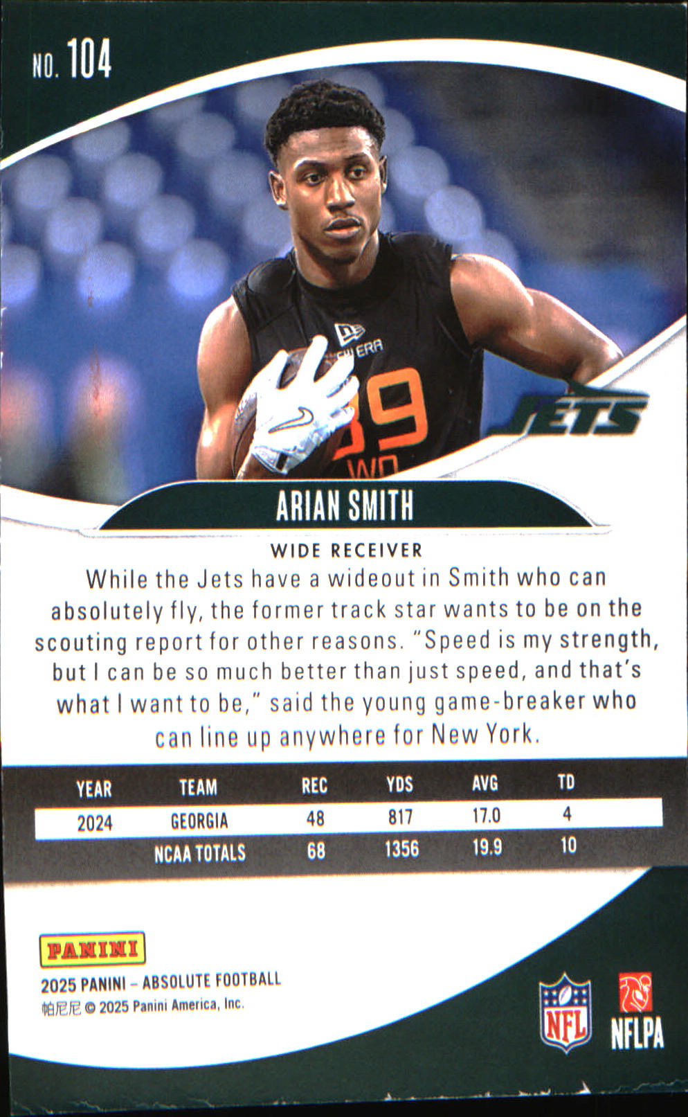 2025 Panini Absolute Countdown Calendar #104 Arian Smith Rookie Rookie - Veteran Sports Cards FL