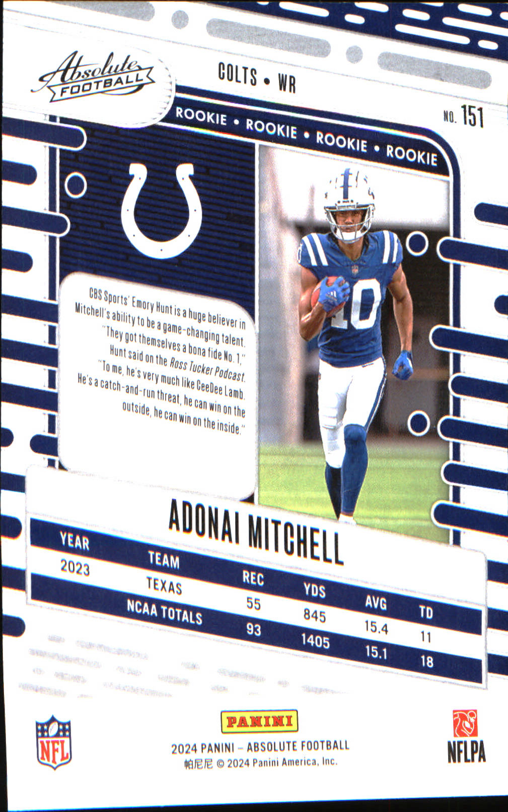 2024 Panini Absolute Blue #151 Adonai Mitchell - Veteran Sports Cards FL