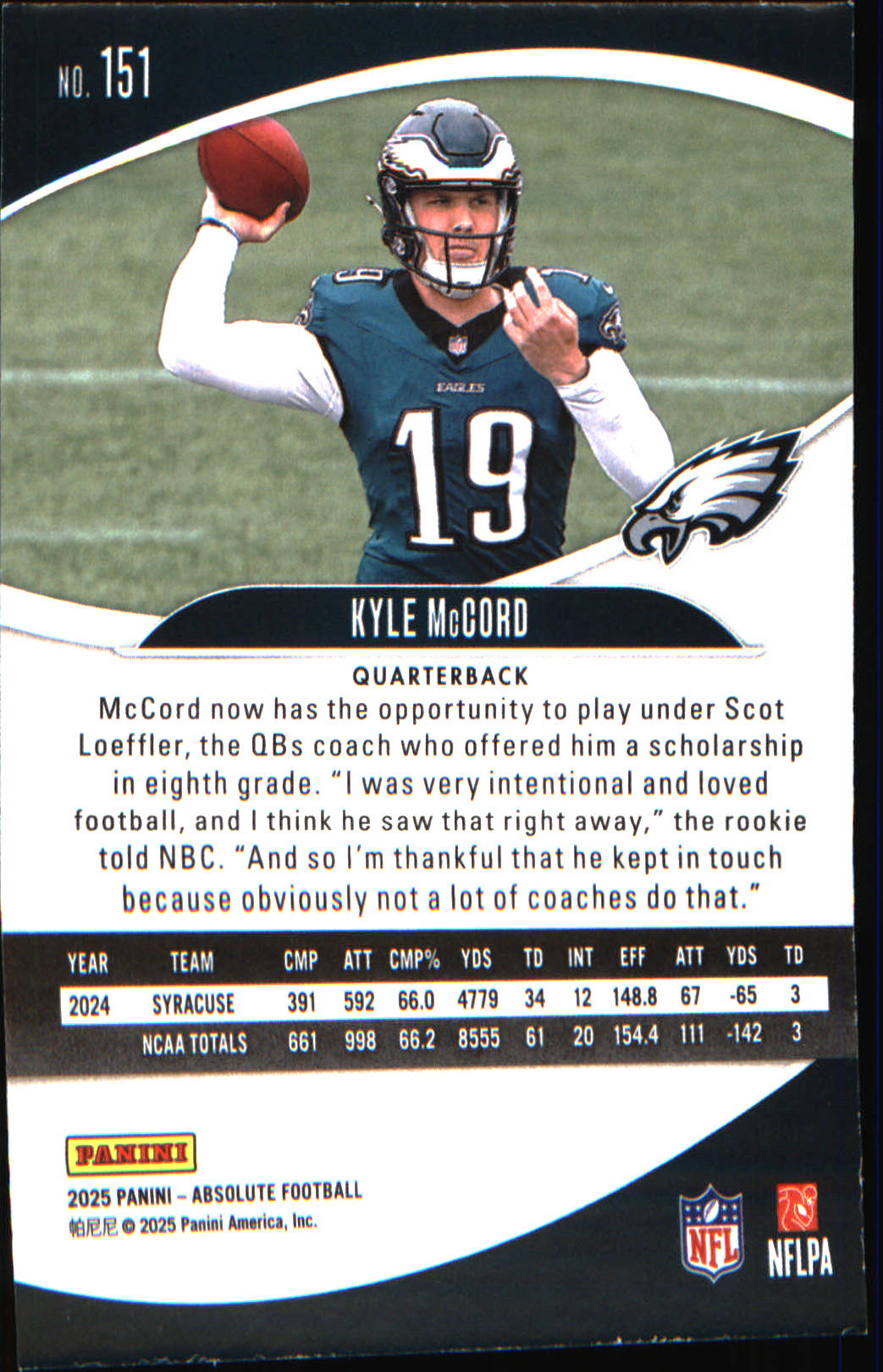 2025 Panini Absolute Retail #151 Kyle McCord Rookie Rookie - Veteran Sports Cards FL