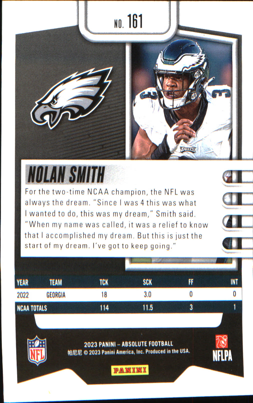 2023 Panini Absolute Retail #161 Nolan Smith Rookie Rookie - Veteran Sports Cards FL