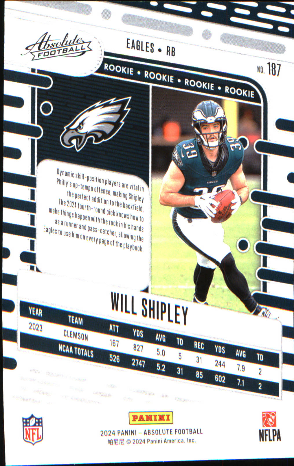 2024 Panini Absolute Retail #187 Will Shipley Rookie Rookie - Veteran Sports Cards FL