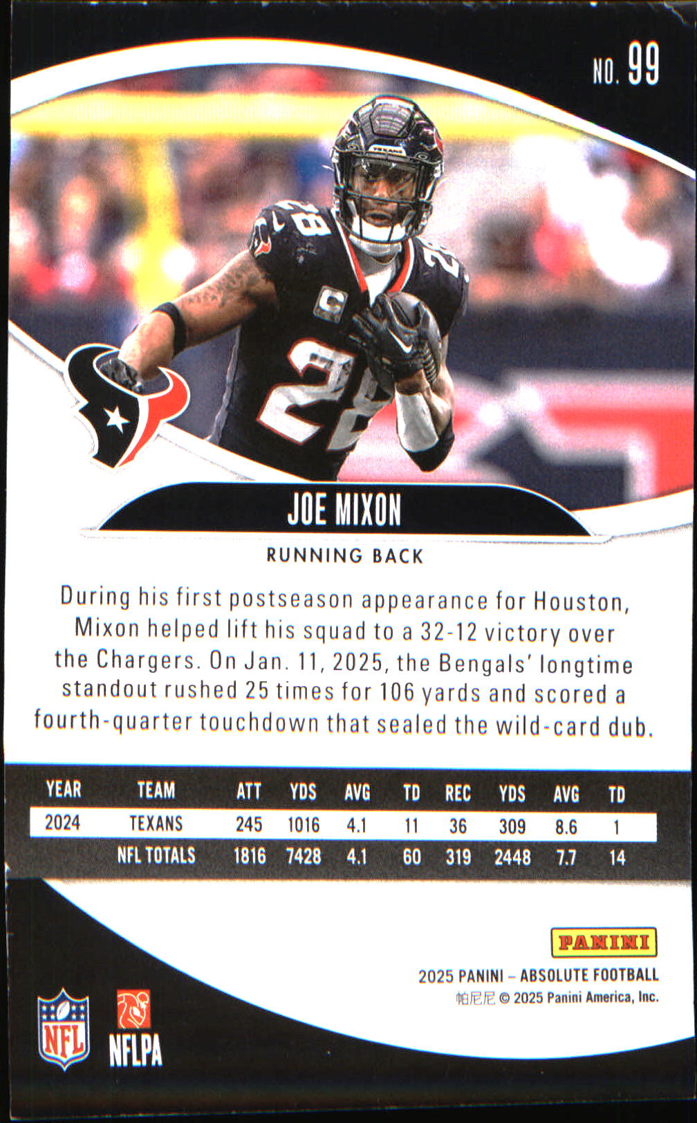 2025 Panini Absolute Retail #99 Joe Mixon - Veteran Sports Cards FL