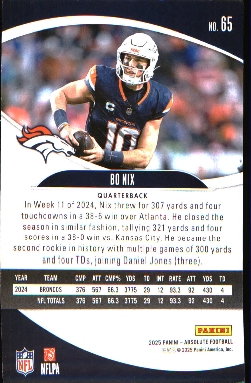 2025 Panini Absolute Retail #65 Bo Nix - Veteran Sports Cards FL
