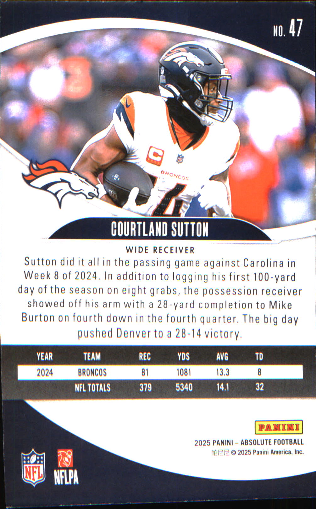 2025 Panini Absolute Pink #47 Courtland Sutton - Veteran Sports Cards FL