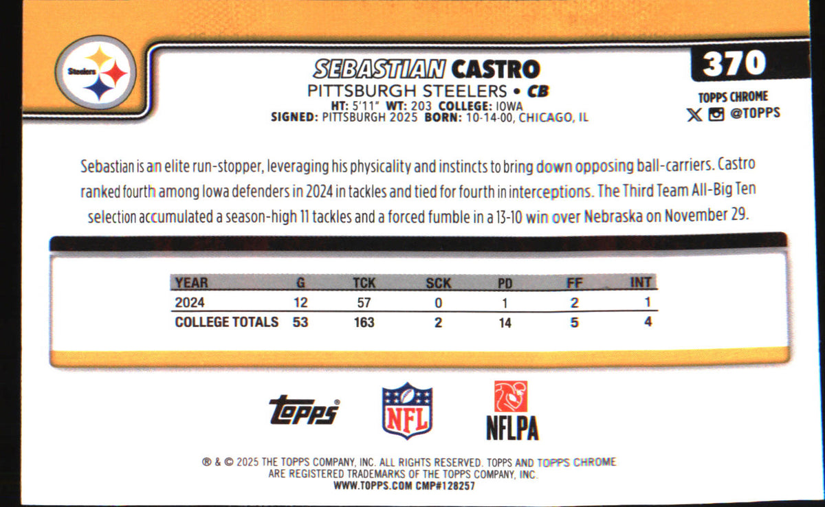 2025 Topps Chrome Pulsar Refractor #370 Sebastian Castro Rookie Rookie - Veteran Sports Cards FL