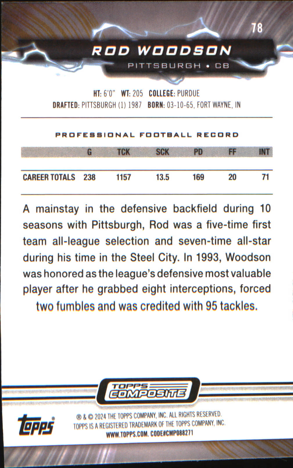 2023 Topps Composite #78 Rod Woodson - Veteran Sports Cards FL