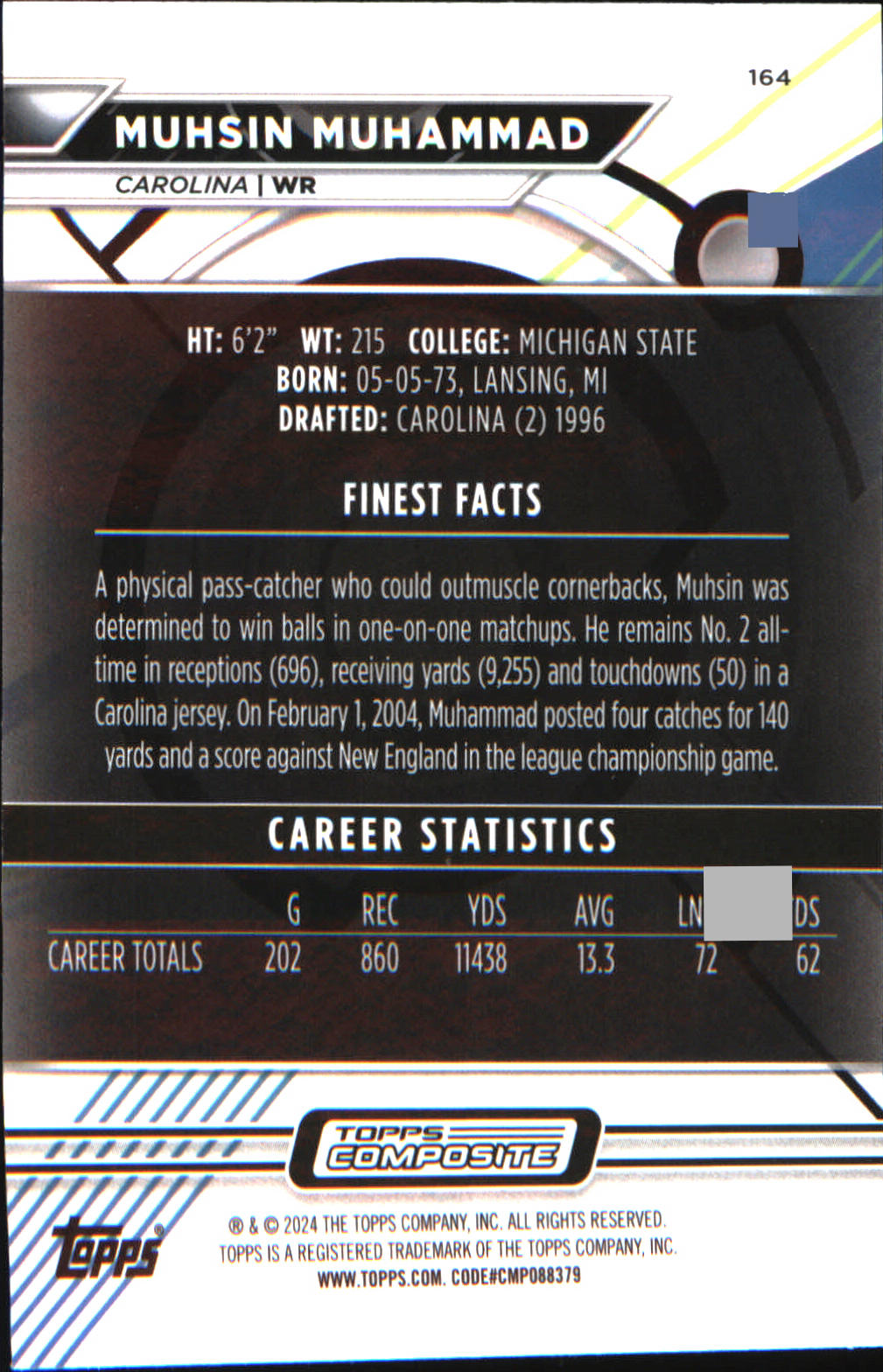 2023 Topps Composite Finest Checkerboard Refractor #164 Muhsin Muhammad - Veteran Sports Cards FL