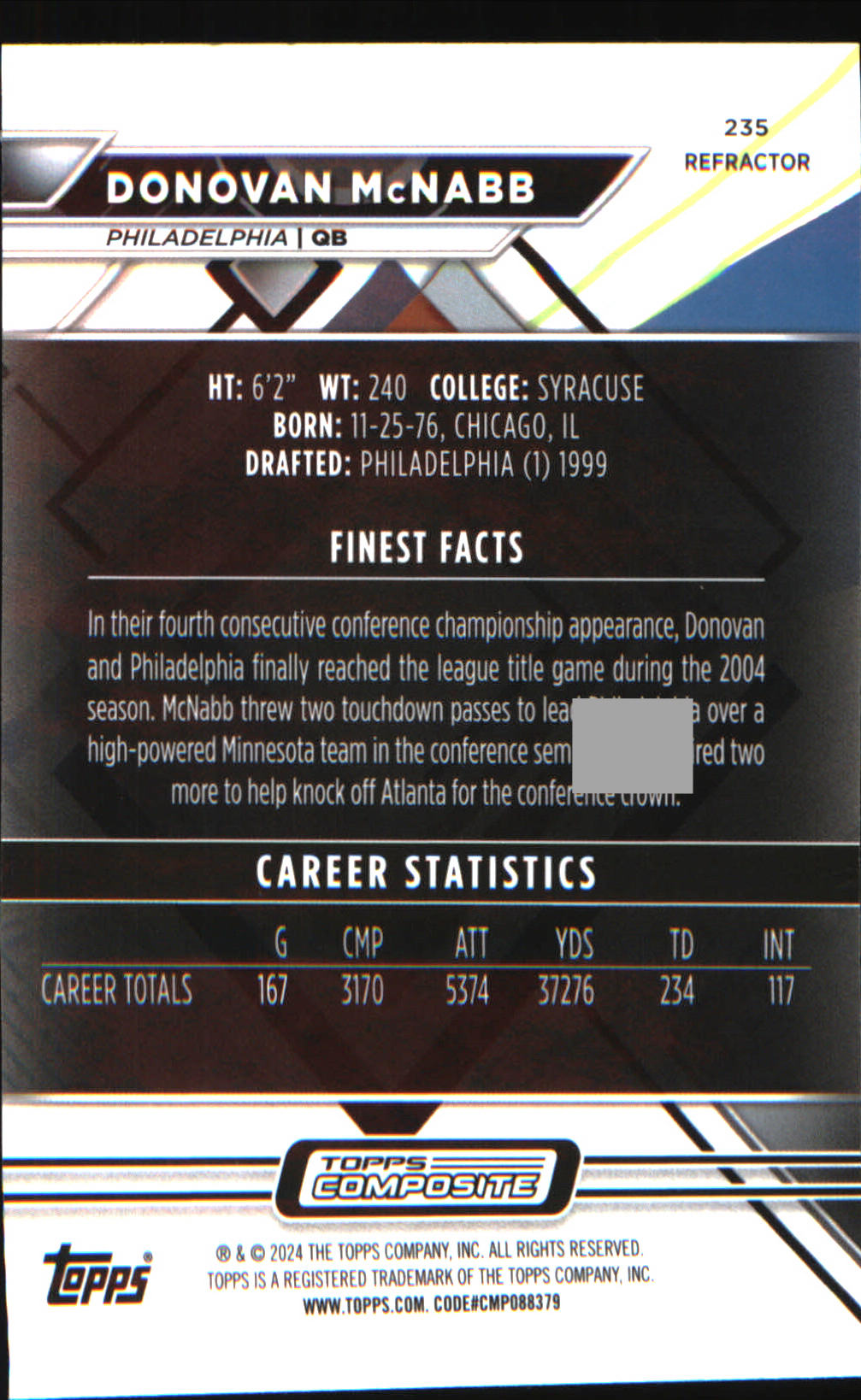 2023 Topps Composite Finest Refractor #235 Donovan McNabb - Veteran Sports Cards FL