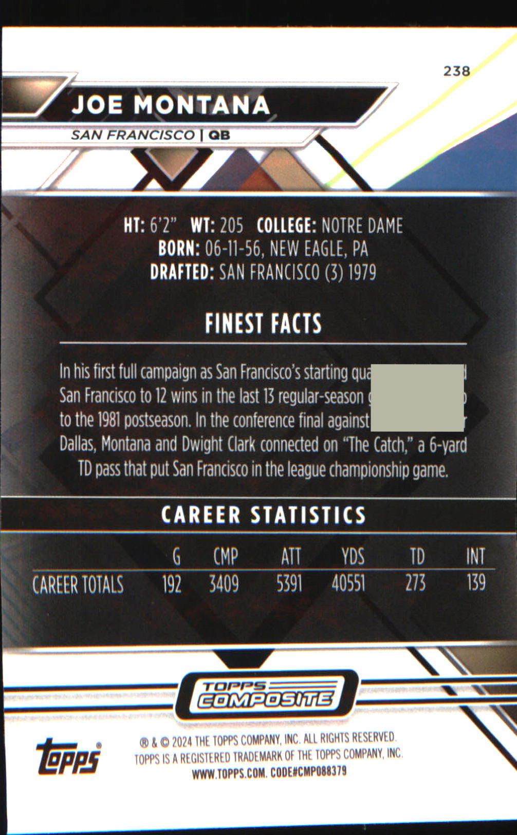 2023 Topps Composite #238 Joe Montana - Veteran Sports Cards FL