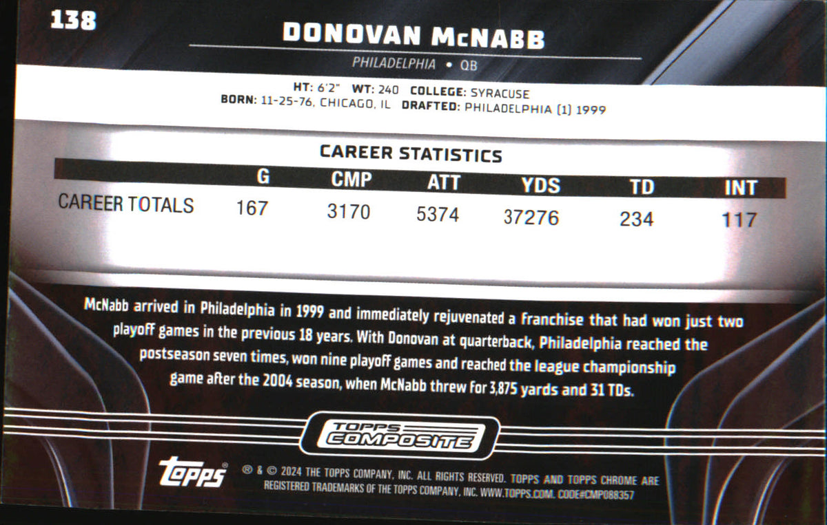 2023 Topps Composite Topps Chrome Black #138 Donovan McNabb - Veteran Sports Cards FL