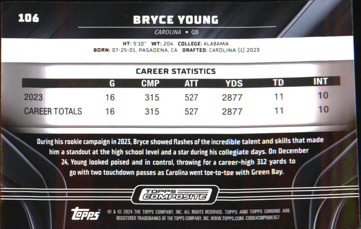 2023 Topps Composite Topps Chrome Black #106 Bryce Young Rookie Rookie - Veteran Sports Cards FL