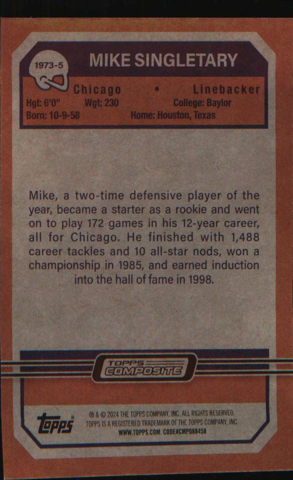 2023 Topps Composite 1973 Topps football #1973-5 Mike Singletary - Veteran Sports Cards FL
