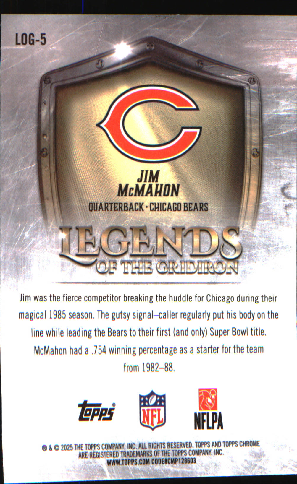2025 Topps Chrome Legends of the Gridiron #LOG-5 Jim McMahon - Veteran Sports Cards FL