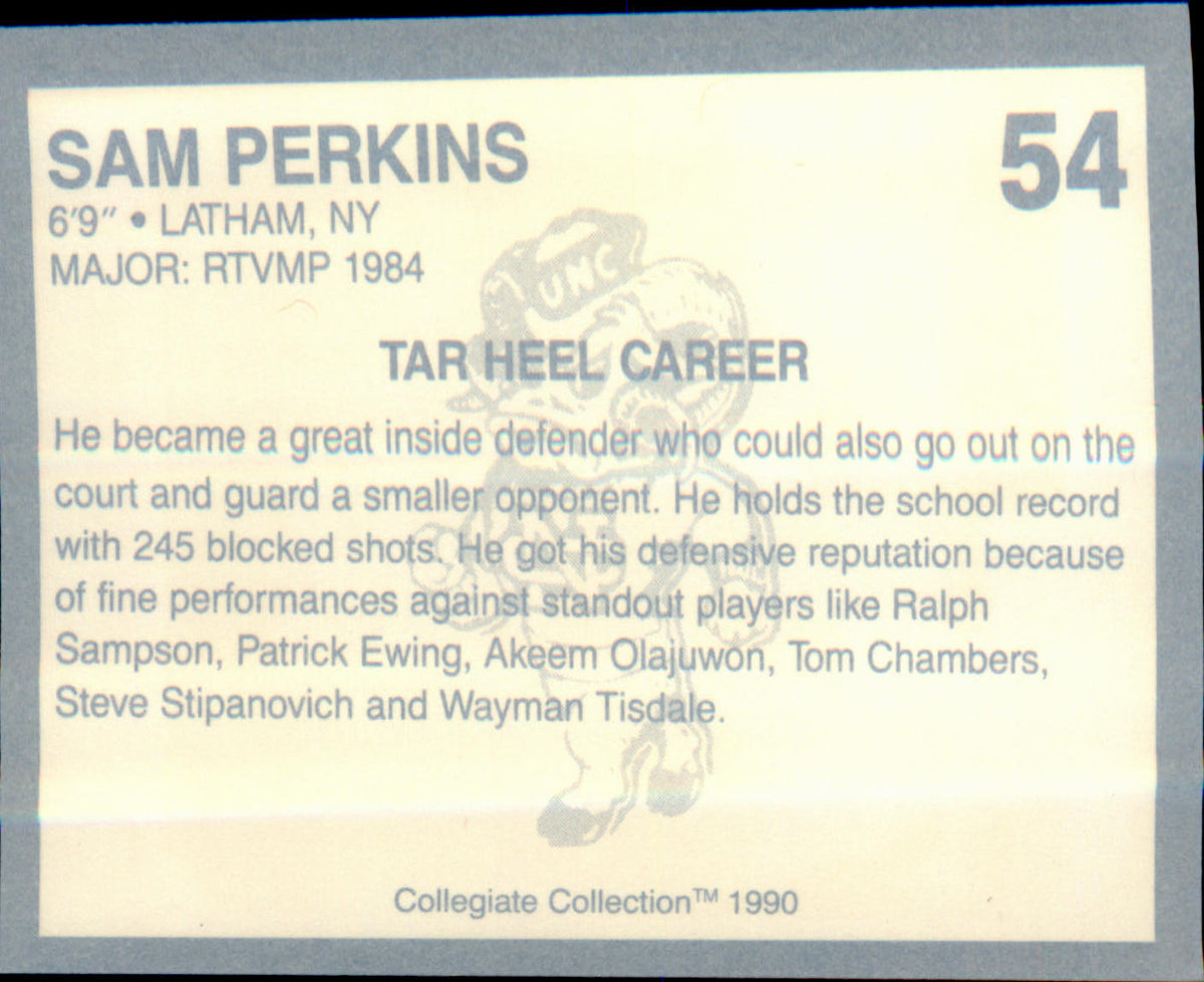 1990-91 Collegiate Collection North Carolina Tar Heels #54 Sam Perkins - Veteran Sports Cards FL