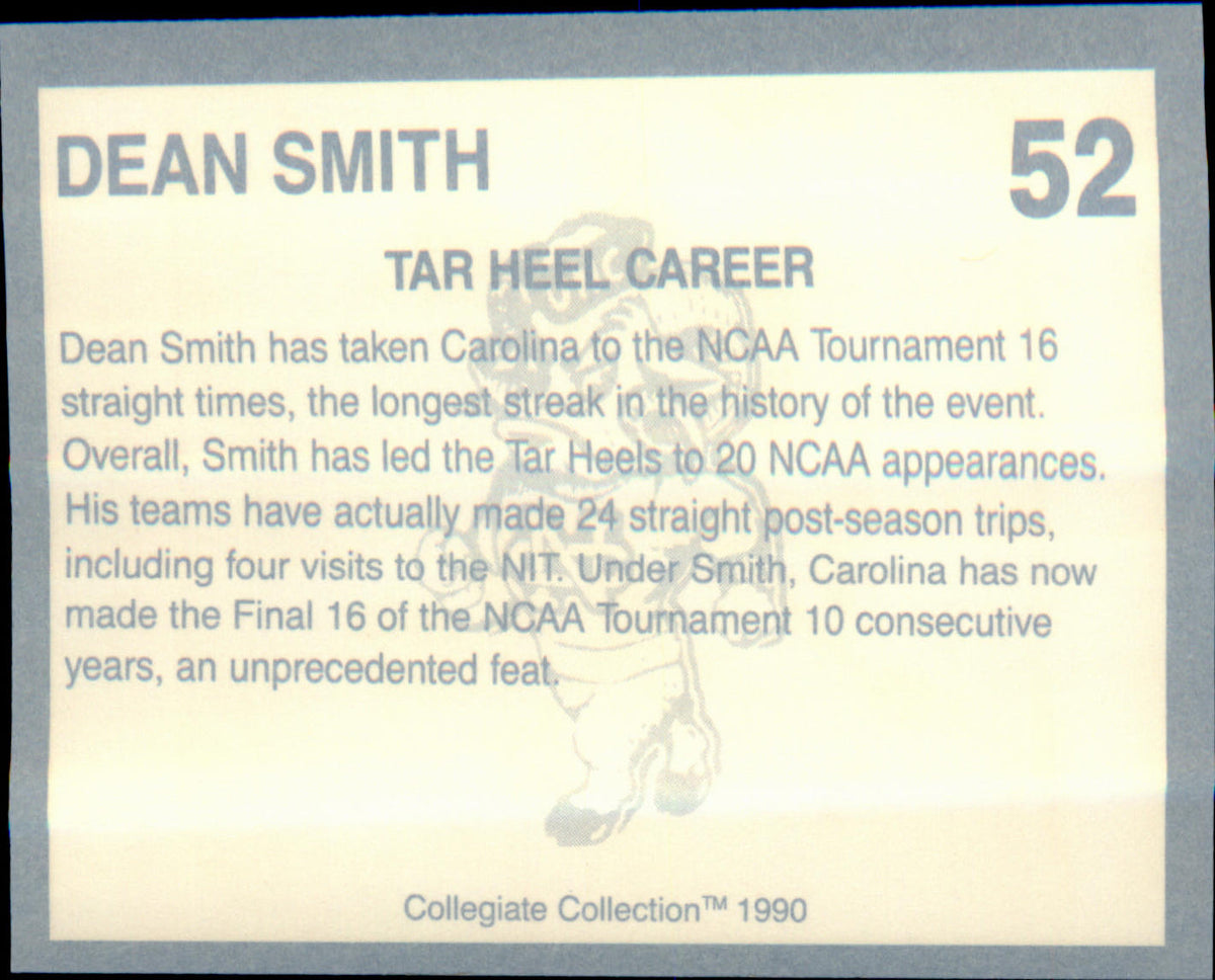 1990-91 Collegiate Collection North Carolina Tar Heels #52 Dean Smith - Veteran Sports Cards FL