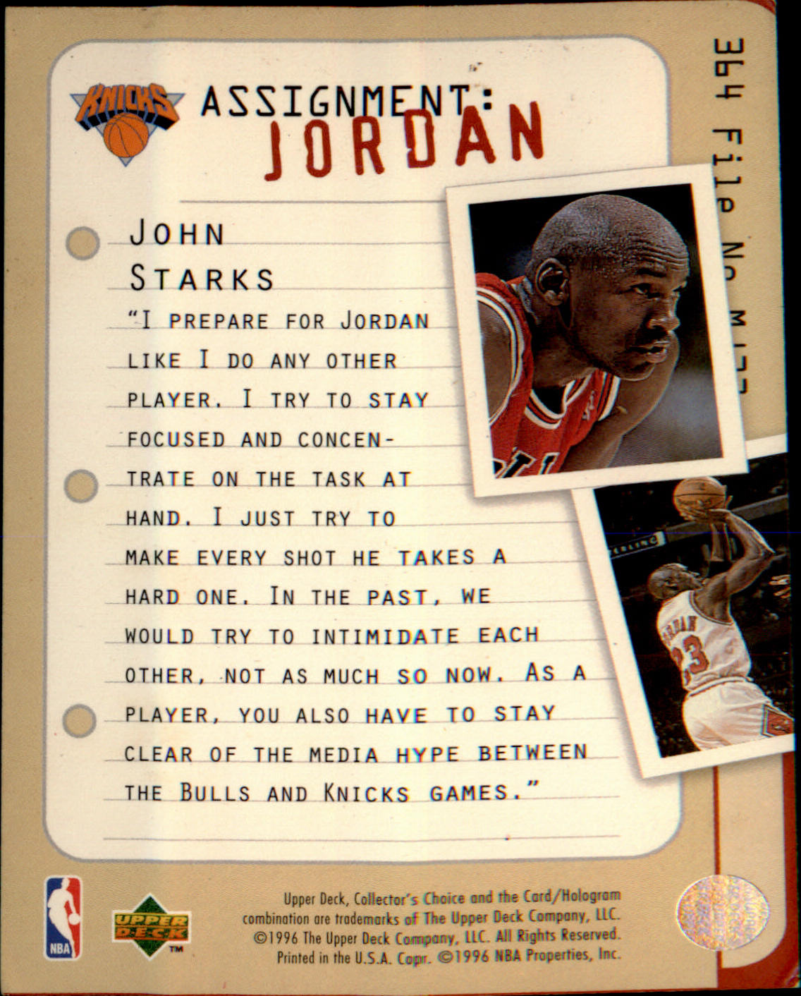 1996-97 Collector's Choice #364 John Starks "Assignment:Jordan" - Veteran Sports Cards FL
